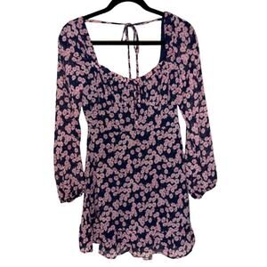 Lush Floral Sheer Long Sleeve Dress - Pink/Navy Size S